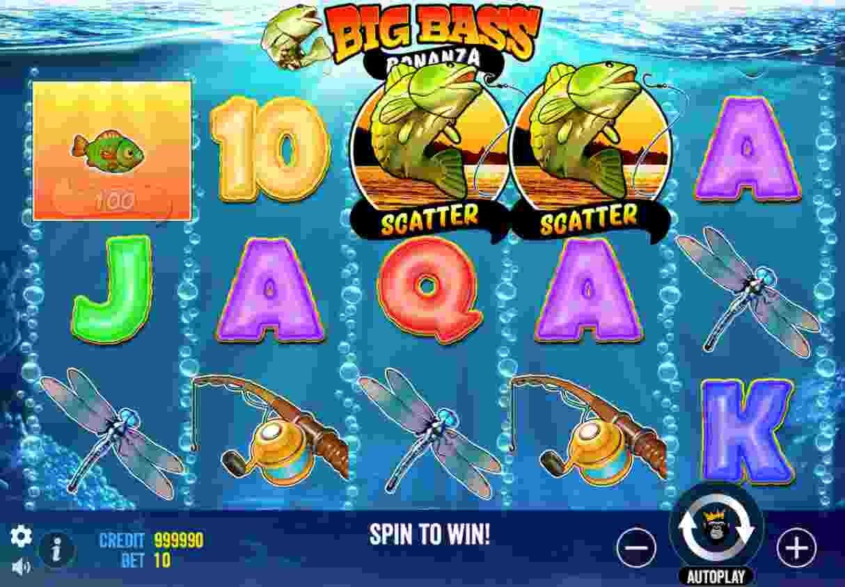 Big Bass Bonanza game interface showing underwater themed slot machine