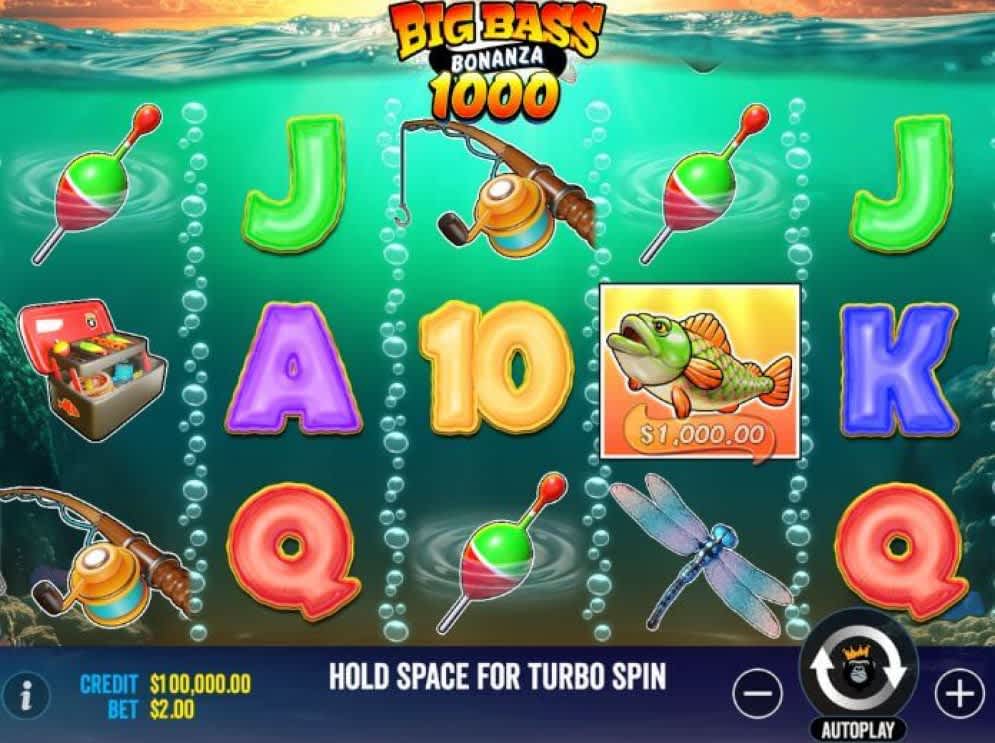 Big Bass Bonanza 1000 slot game interface showing winning combination